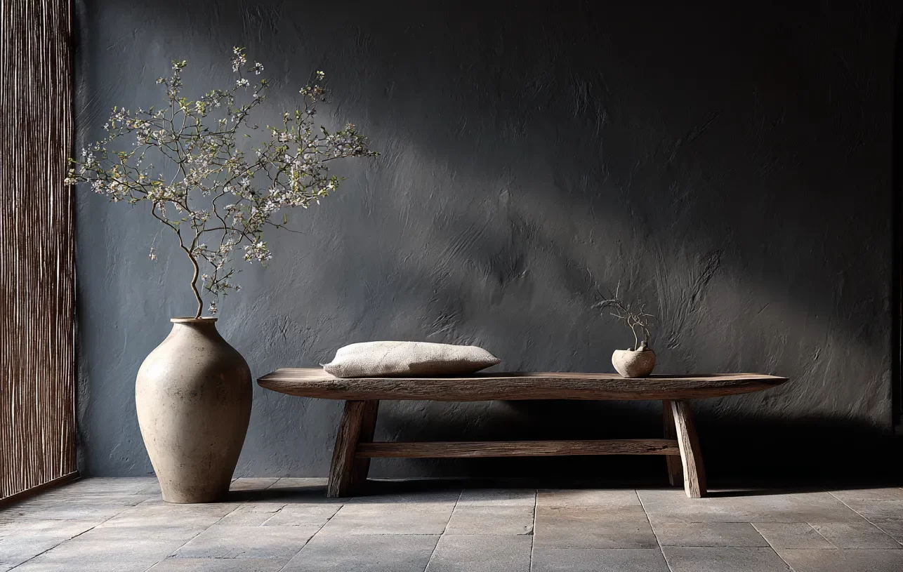 Dark_modern_entryway_with_charcoal_limewash_softened_wood_bench_and_rough_ceramic_vase